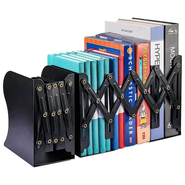 Angel Sar Black Adjustable Metal Bookends for Heavy Books with