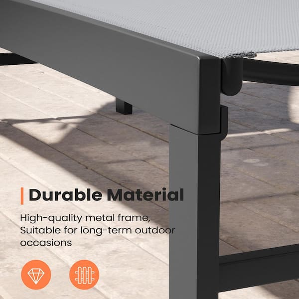 All-Weather 2-Piece Outdoor Chaise Lounge 6-Position Adjustable Metal Patio Lounge Chairs in Light Gray for Yard, Pool