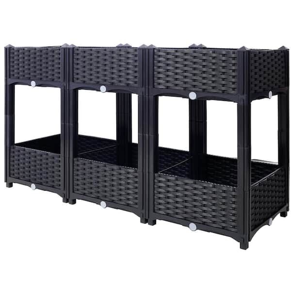 Unbranded Black 47 in. x 16 in. x 28 in. Plastic Planter Raised Beds Elevated Garden Box with Drainage Plug for Vegetable Flower
