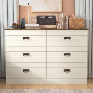 Ginny Ivory with Oak 47.2 in. 6-Drawer Teen Dresser with Ultra-Fast Assembly