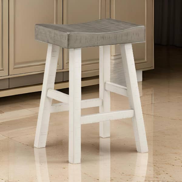 24.5 in. White and Gray Backless Wood Bar Stool (Set of 2)