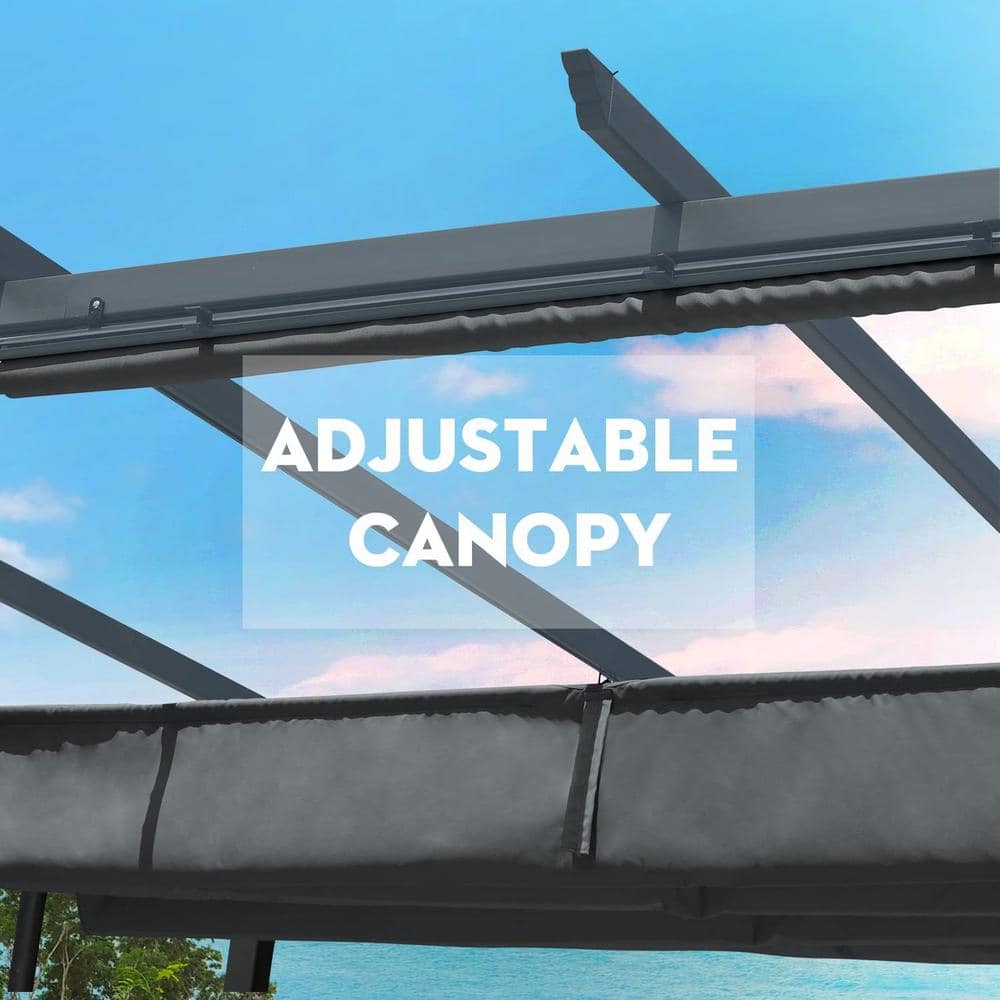 12 ft x 10 ft Gray Aluminum Patio Pergola with Retractable Canopy
