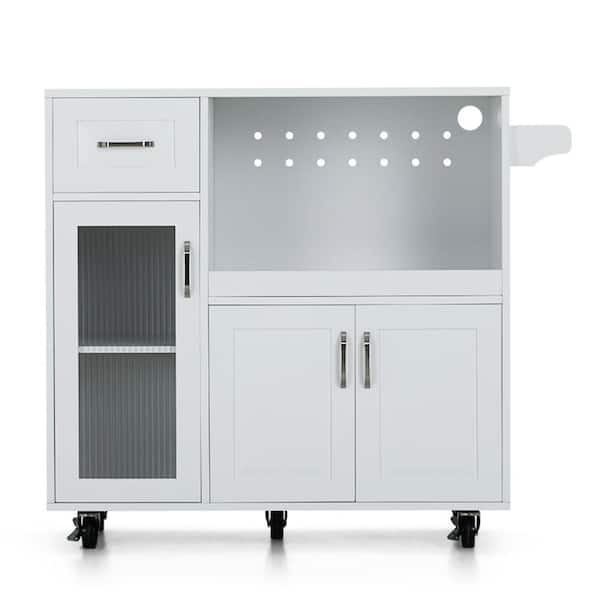 PHI VILLA Ivory White Rolling Utility Kitchen Cart Storage Cabinet With Wheels