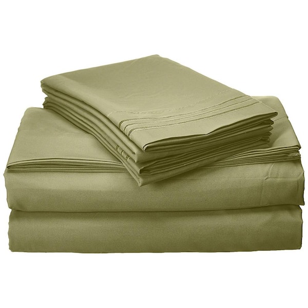 Elegant Comfort 4-Piece Sage Solid Microfiber King - Split Sheet Set