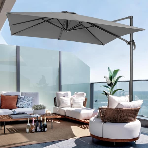 JOYESERY 10 ft. x 8 ft. Outdoor Rectangular Cantilever Patio Umbrella, 240 g Solution-Dyed Fabric Aluminum Frame in Gray