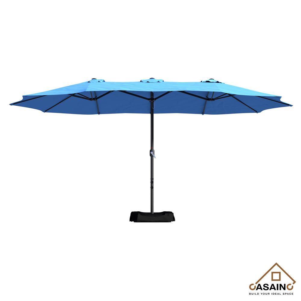 Turquoise Steel Double-Sided Market Umbrella with Stand, 15ft