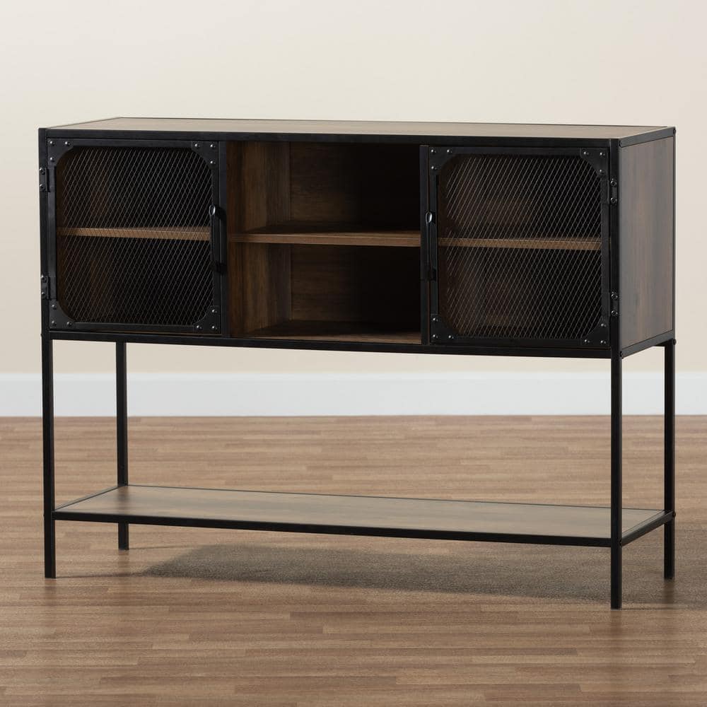 Walnut Brown and Black Metal Industrial 2-Door Sideboard