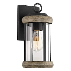 Dorsey 60-Watt 1-Light Textured Black Traditional Wall Sconce with Clear Shade, No Bulb Included