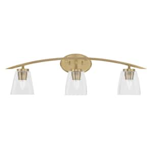 Siena 29 in. 3-Light Vanity Light New Age Brass with Clear Bubble Glass Shades