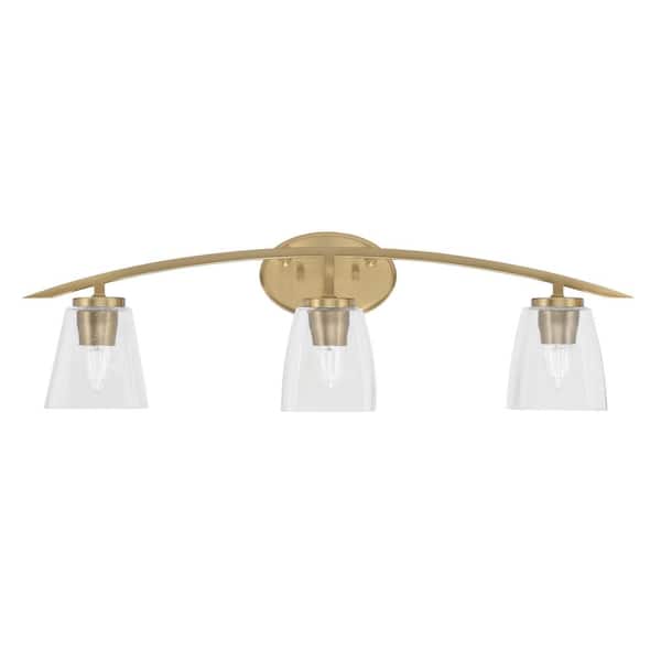 Unbranded Siena 29 in. 3-Light Vanity Light New Age Brass with Clear Bubble Glass Shades