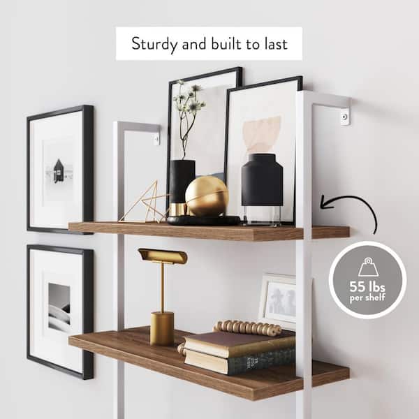 Nathan James Theo Rustic Oak Wood 6, Industrial 6 Shelf Iron And Wood Wall Bookcase