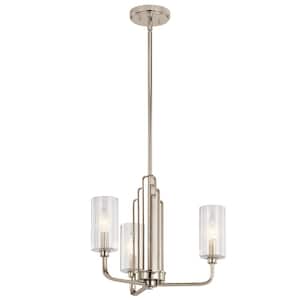 Kimrose 18 in. 3-Light Polished Nickel with Satin Nickel Art Deco Candlestick Cylinder Chandelier for Dining Room