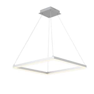 LED 36-Watt 23.6 in. 1-Light Silver Square Integrated LED Dimmable Pendant Light for Dining Room Bed Room, Acrylic Shade