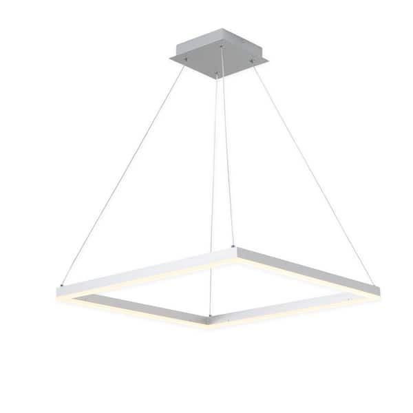 UMEILUCE LED 36-Watt 23.6 in. 1-Light Silver Square Integrated LED Dimmable Pendant Light for Dining Room Bed Room, Acrylic Shade
