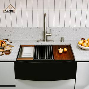Stainless Steel 36 in. 16-Gauge Single Bowl Farmhouse Apron Workstation Kitchen Sink in Gunmetal Black with Accessories