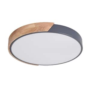 Lumin 19.7 in. 1-Light Wood and Gray Finish Dimmable LED Flush Mount for Bedroom Kitchen Living Room (3000K)