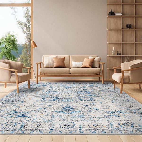 Madison 8 ft. x 8 ft. Square Gray/Ivory Distressed Border Area Rug