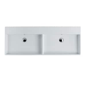 Unlimited 120 Wall Mount / Vessel Double Bathroom Sink in Ceramic White without Faucet Hole
