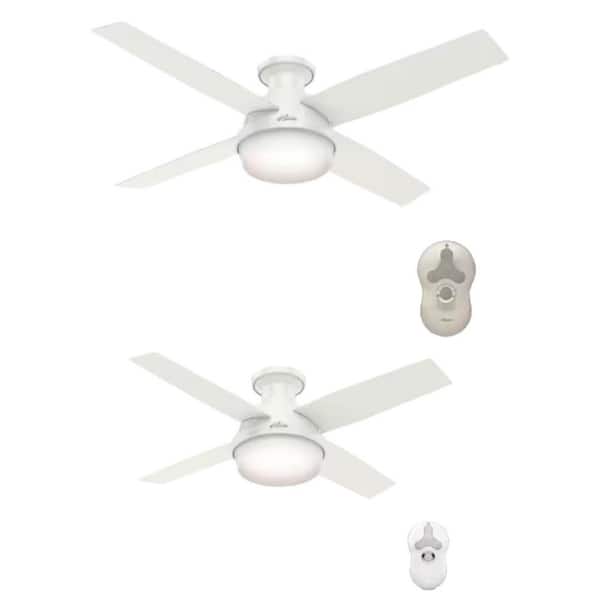Dempsey Fresh White Low Profile Indoor Ceiling Fan Combo: 44 in. and 52 in. with LED Light Kit and Remote (2 Piece)