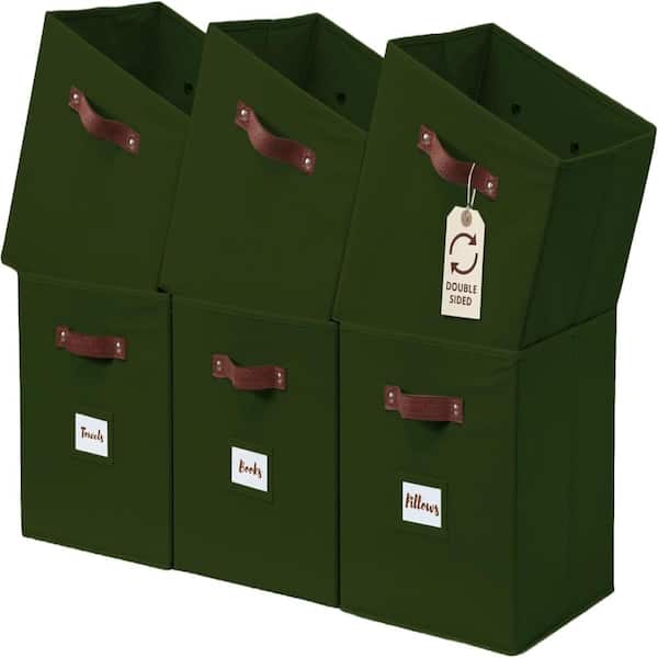 11 in. H x 10.5 in. W x 10.5 in. D Olive Green Fabric Cube Storage Bin with Labels, Pack of 6