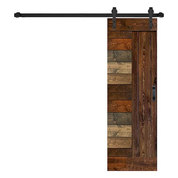 ISLIFE L Series 30 in. x 84 in. Multicolor Finished Solid Wood Sliding Barn Door with Hardware Kit - Assembly Needed