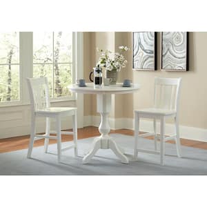 White Solid Wood 36 in Round Gathering Height Table and 2-San Remo Counter-Height Stools (3-Piece Set)