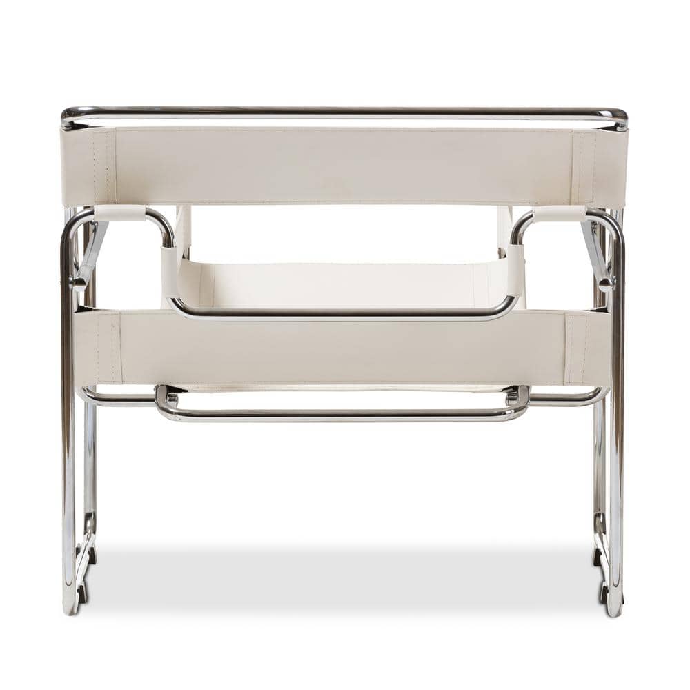 Jericho Cream Leather and Chrome Mid-Century Modern Accent Chair