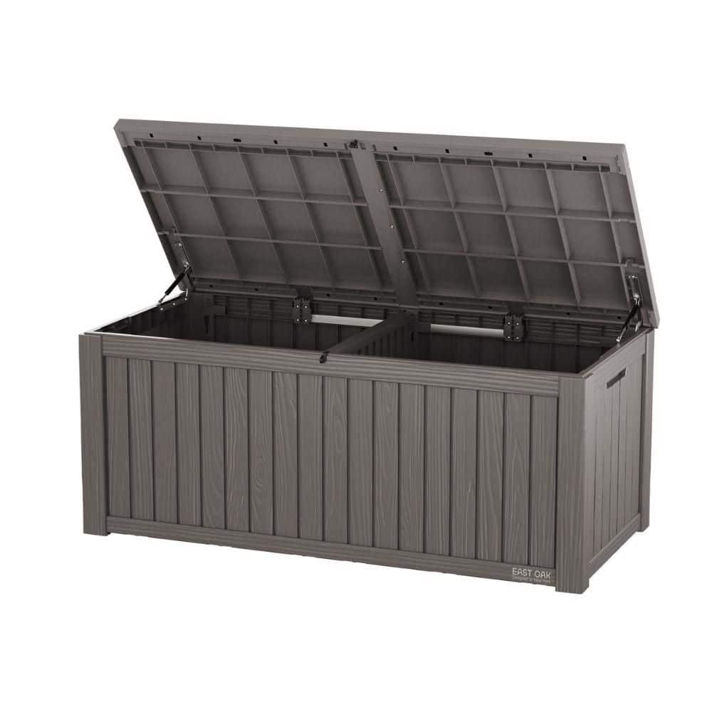EAST OAK 150 Gallonen Deckbox – Outdoor-Aufbewahrung Aus Harz, Wasserdicht, Mit Sitzbank | Grau, 152 X 71 X 65 Cm