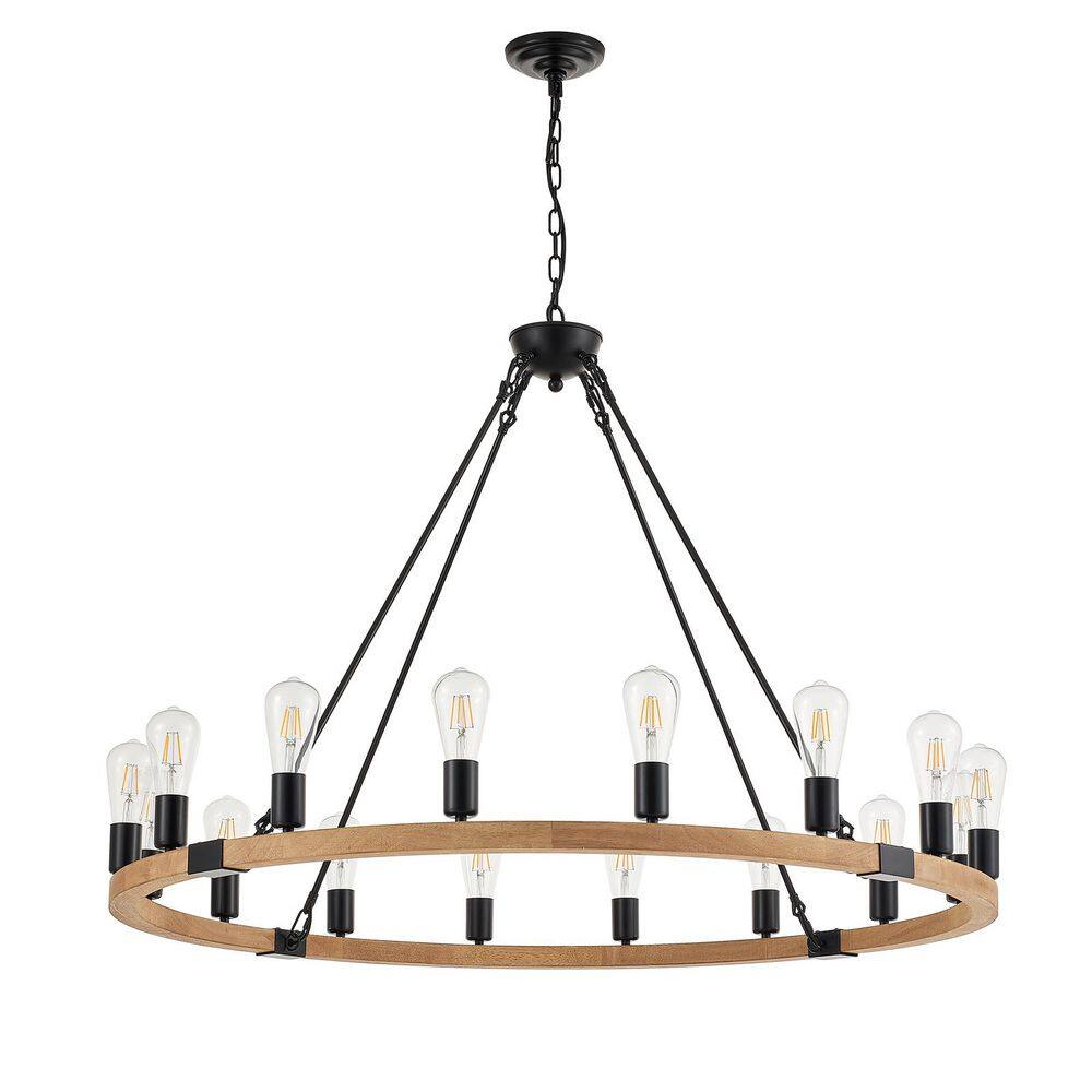 Farmhouse Chandelier 16-Light Wood Wagon Wheel Chandelier for Dinning Room, Kitchen Island, Foyer with No Bulbs Included price history on PriceWatchPro