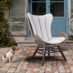 King Cushioned Eucalyptus Wood Indoor Outdoor Lounge Chair in Dark with Truffle Rope and Grey Cushion