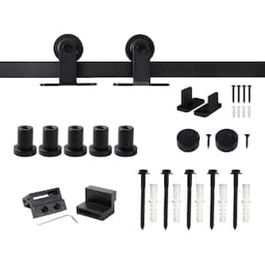 6 ft./72 in. Top Mount Sliding Barn Door Hardware Track Kit for Single Door with Non-Routed Floor Guide Frosted Black
