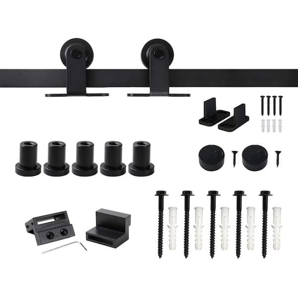 WINSOON 6.6 ft./79 in. Top Mount Sliding Barn Door Hardware Track Kit for Single Door with Non-Routed Floor Guide Frosted Black