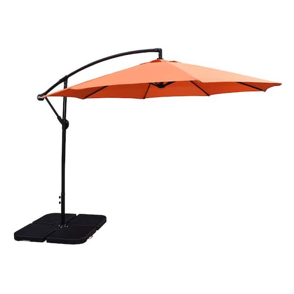 10 ft. Cantilever Patio Umbrella in Burnt Orange and 4Piece Polyresin