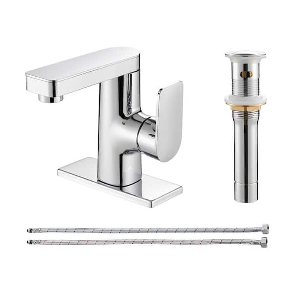 Heemli Single Handle Single Hole Low Arc Bathroom Faucet With Metal Pop Up Drain Assembly Swivel Sink Faucet in Chrome