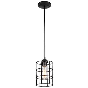 1-Light Oil Rubbed Bronze Adjustable Mini Pendant with Metal Cage Shade