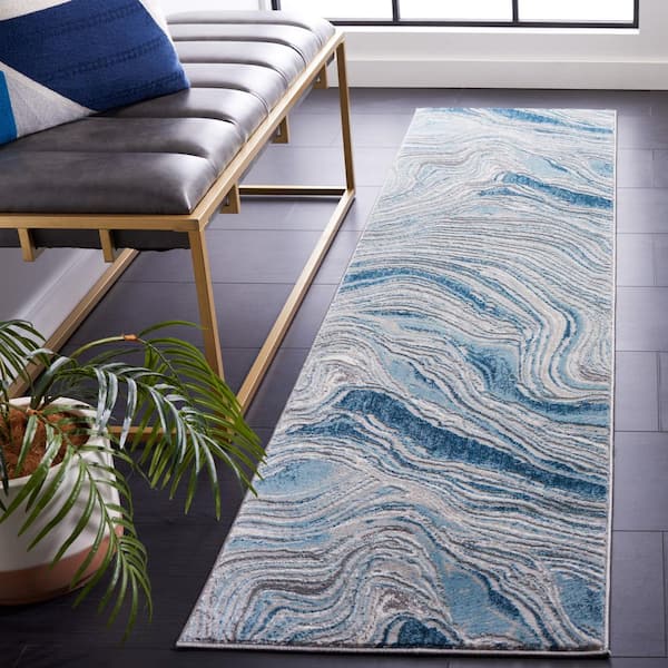 Meadow 2 ft. x 8 ft. Blue/Gray Marble Swirl Runner Rug