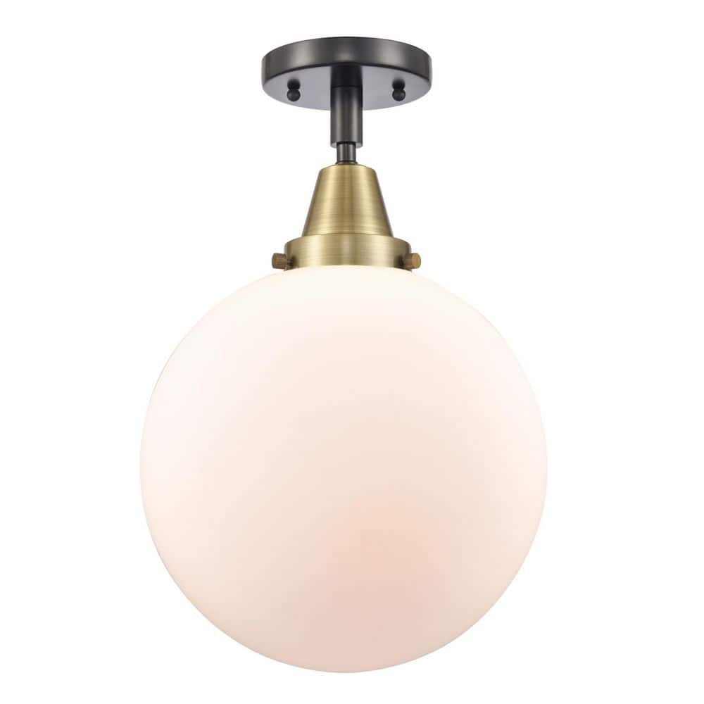 Beacon 10 in. 1-Light Black Antique Brass Industrial Flush Mount with Seeded Glass Shade price history on PriceWatchPro
