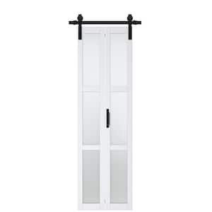 25 in. x 84 in. 3-Lite Tempered Frosted Glass White Finished MDF Glass Bi-Fold Sliding Barn Door with Hardware Kit