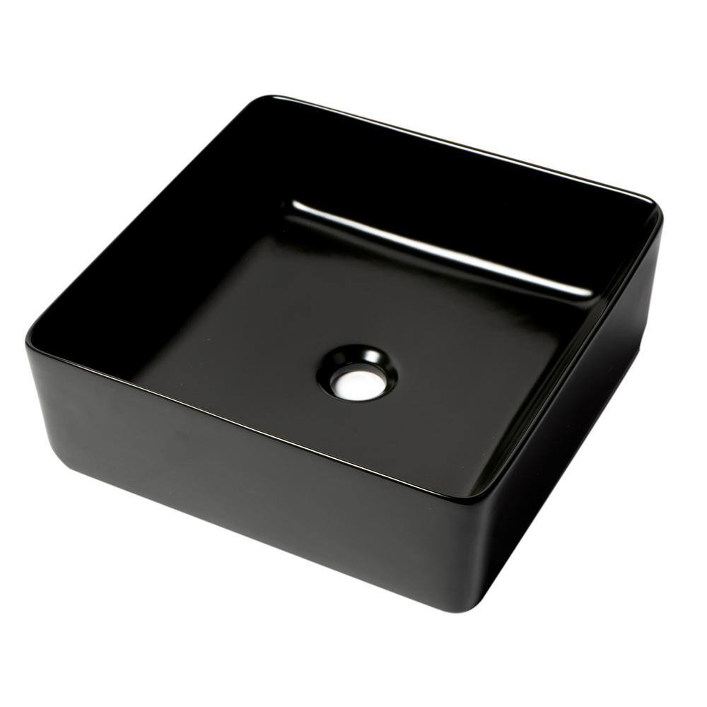 Black Matte Square Ceramic Bathroom Sink 15.13"