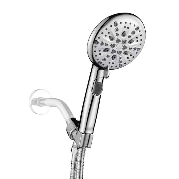 High Pressure 5.12 in. 9-Spray Patterns Wall Mount Handheld Shower Head with Bult-in Power Wash 1.8 GPM in Chrome