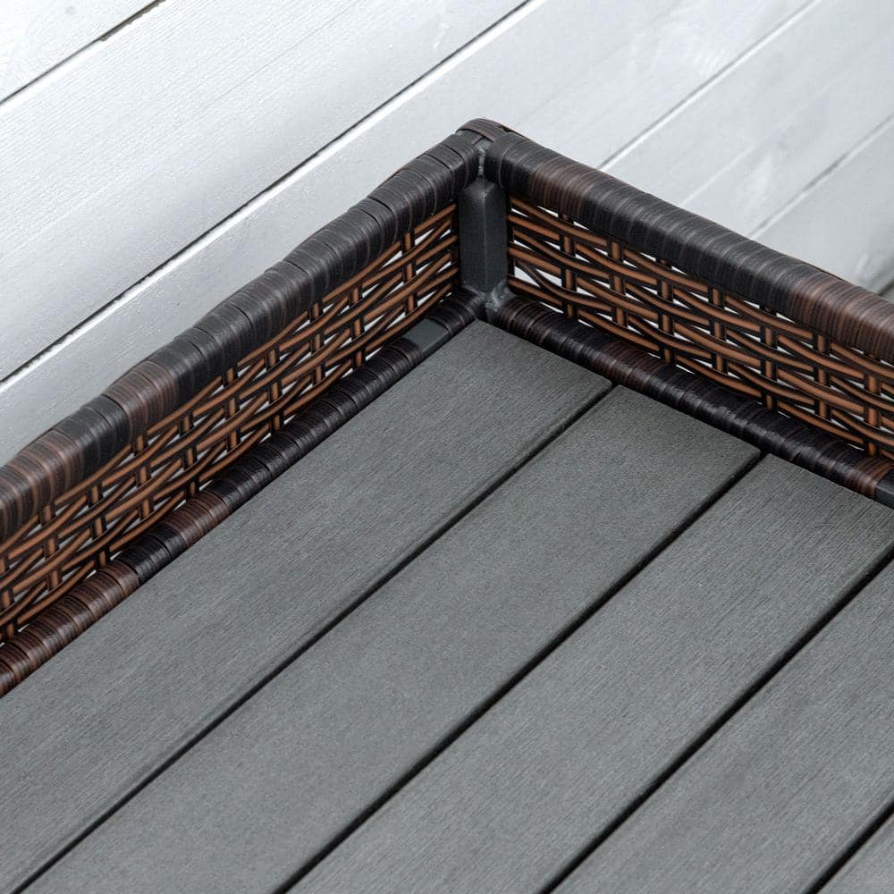 Outdoor Brown Wicker Storage Bench with Red Cushion