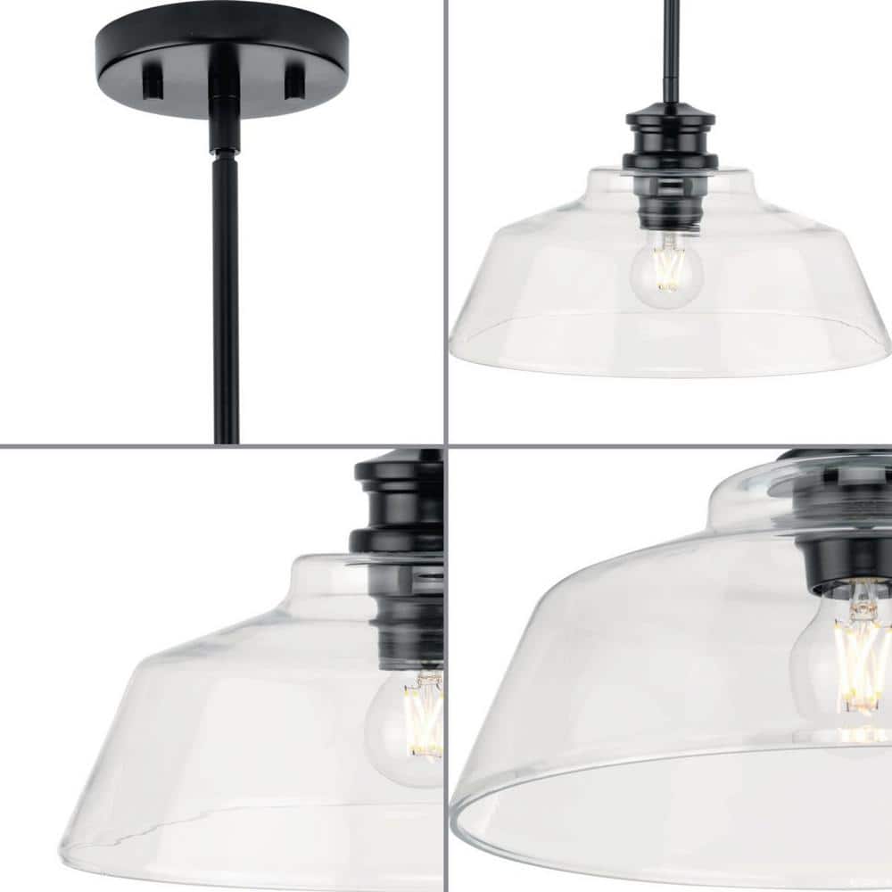 Matte Black Glass Dome Pendant Light with Nickel Accents