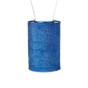 Soji Stella Cylinder 7.5 in. x 5 in. Blue Integrated LED Hanging Outdoor Tyvek UV Solar Lantern