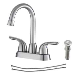 Double Handles Water Fall Vessel Sink Faucet with Pop-Up Drain and Water Hoses in Brushed Nickel