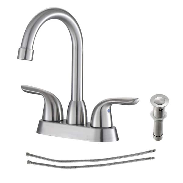 Logmey Double Handles Water Fall Vessel Sink Faucet with Pop-Up Drain and Water Hoses in Brushed Nickel