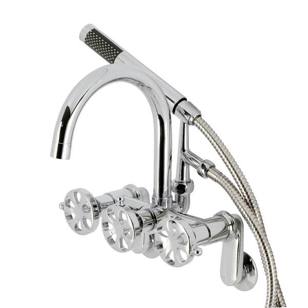 Kingston Brass Belknap 3-Handle Wall-Mount Clawfoot Tub Faucet with Hand Shower in Polished Chrome