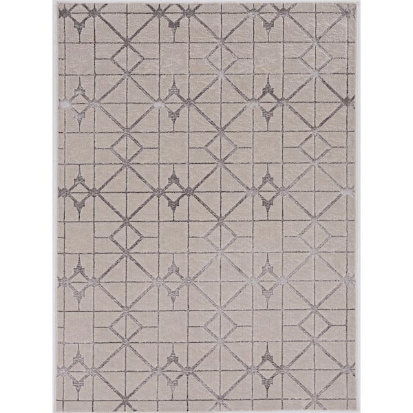 Clara Ivory/Silver 10 ft. x 13 ft. Geometric Shabby Chic Area Rug