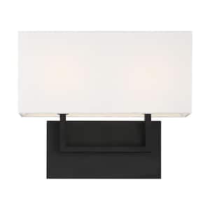 Tribeca 14 in. 2-Light Aged Bronze Vanity Light with White Fabric Shade