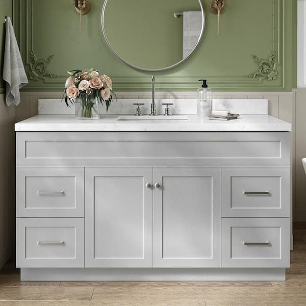 Hamlet 60 in. W x 22 in. D x 36 in. H Single Sink Freestanding Bath Vanity in Grey with Carrara White Quartz Top