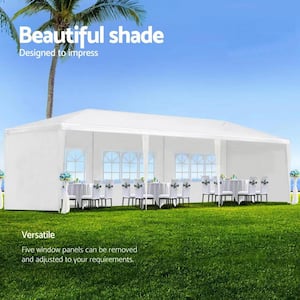 10 ft. x 30 ft. Canopy Tent Outdoor Gazebo with 5 Removable Sidewalls, Ropes for Household, Wedding, Party, White